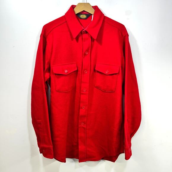 Vintage Woolrich Made in USA Heavy Wool Button Shirt Solid Red Mens L 17 x 35 - Picture 1 of 11